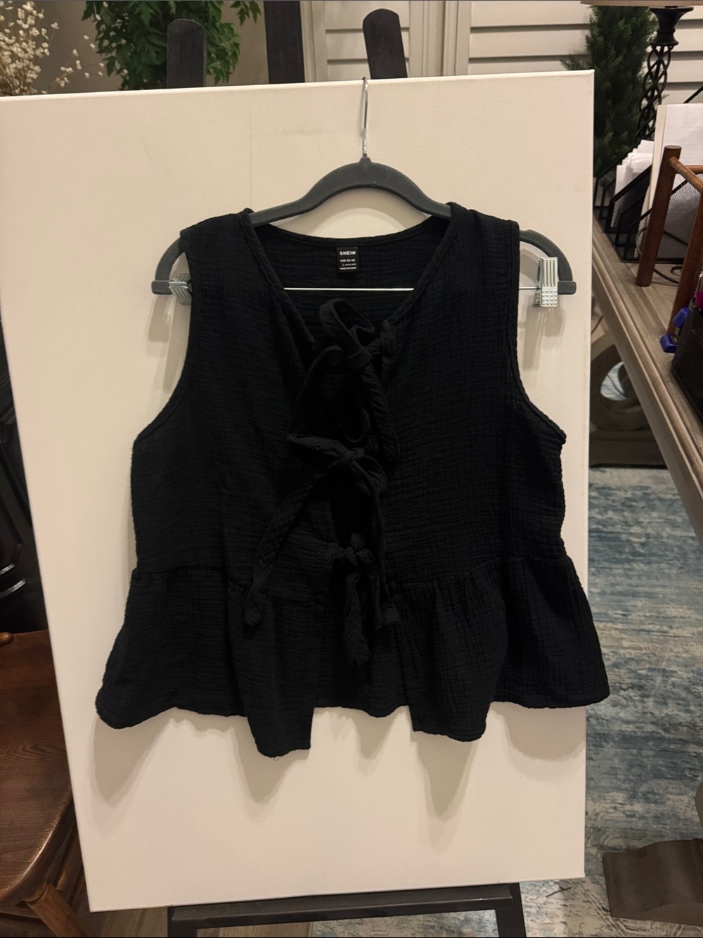 SHEIN Black Tie-Front Peplum Tank Top